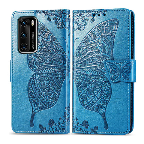 Funda de Cuero Cartera con Soporte Mariposa Carcasa para Huawei P40 Azul