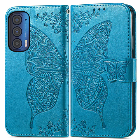 Funda de Cuero Cartera con Soporte Mariposa Carcasa para Motorola Moto Edge (2021) 5G Azul