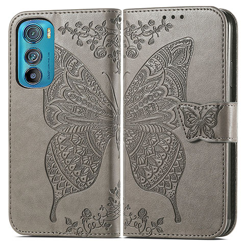 Funda de Cuero Cartera con Soporte Mariposa Carcasa para Motorola Moto Edge 30 5G Gris