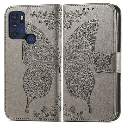 Funda de Cuero Cartera con Soporte Mariposa Carcasa para Motorola Moto G60s Gris