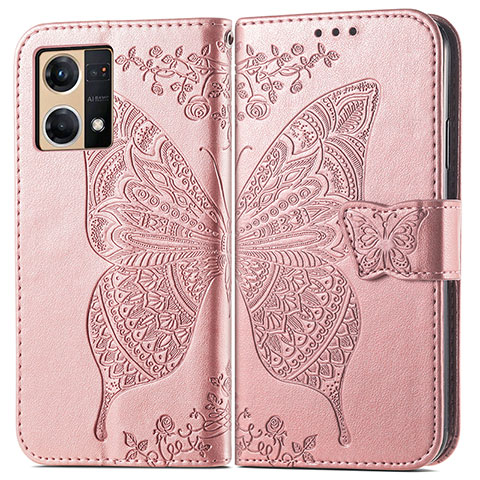 Funda de Cuero Cartera con Soporte Mariposa Carcasa para Oppo Reno8 4G Rosa