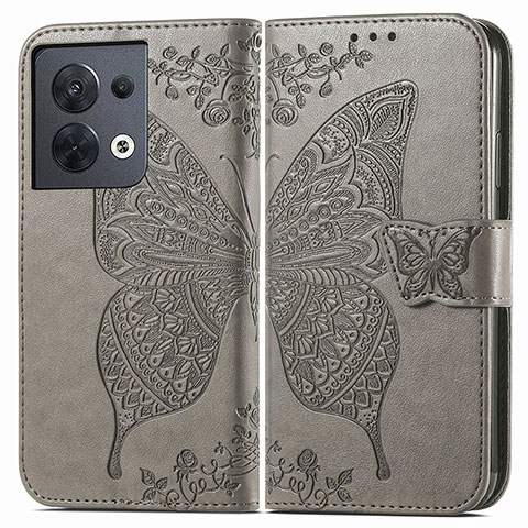 Funda de Cuero Cartera con Soporte Mariposa Carcasa para Oppo Reno9 5G Gris