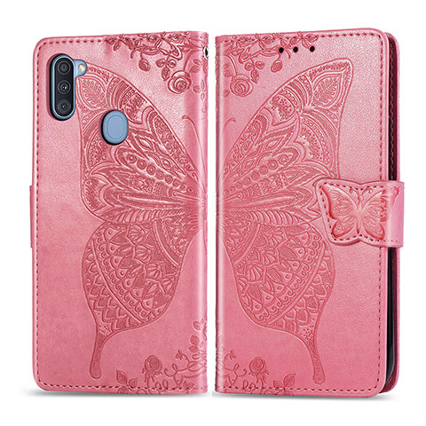 Funda de Cuero Cartera con Soporte Mariposa Carcasa para Samsung Galaxy M11 Rosa Roja