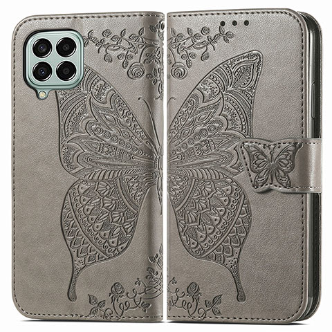 Funda de Cuero Cartera con Soporte Mariposa Carcasa para Samsung Galaxy M33 5G Gris