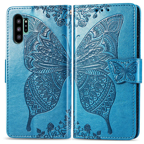 Funda de Cuero Cartera con Soporte Mariposa Carcasa para Samsung Galaxy Note 10 Plus 5G Azul