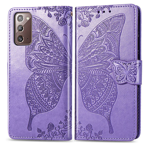 Funda de Cuero Cartera con Soporte Mariposa Carcasa para Samsung Galaxy Note 20 5G Purpura Claro
