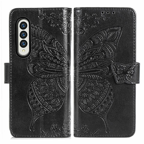 Funda de Cuero Cartera con Soporte Mariposa Carcasa para Samsung Galaxy Z Fold3 5G Negro