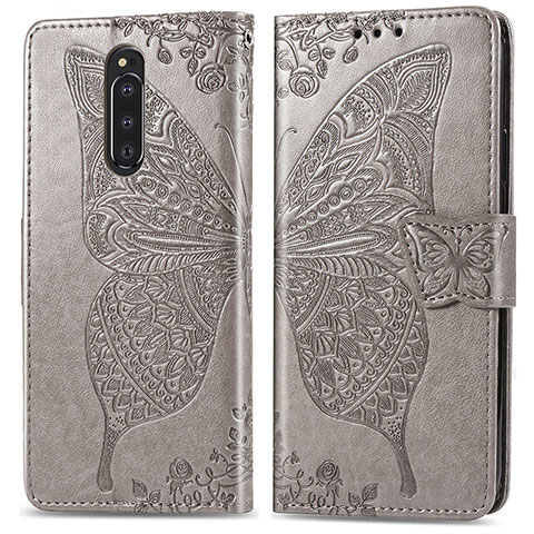 Funda de Cuero Cartera con Soporte Mariposa Carcasa para Sony Xperia 1 Gris