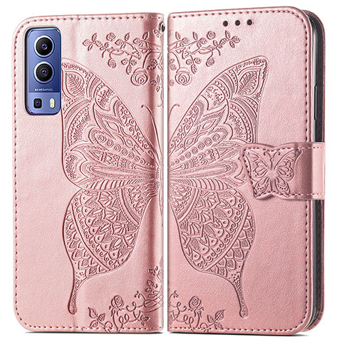 Funda de Cuero Cartera con Soporte Mariposa Carcasa para Vivo Y75s 5G Rosa