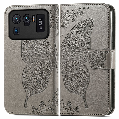 Funda de Cuero Cartera con Soporte Mariposa Carcasa para Xiaomi Mi 11 Ultra 5G Gris