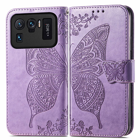 Funda de Cuero Cartera con Soporte Mariposa Carcasa para Xiaomi Mi 11 Ultra 5G Purpura Claro