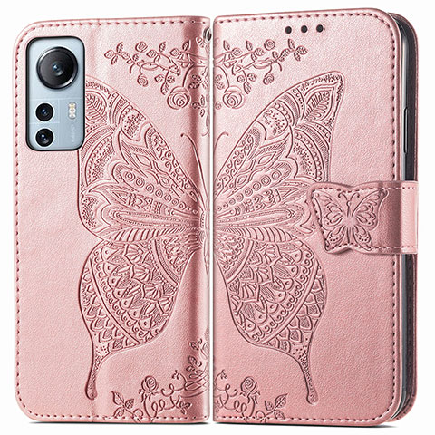 Funda de Cuero Cartera con Soporte Mariposa Carcasa para Xiaomi Mi 12 5G Rosa