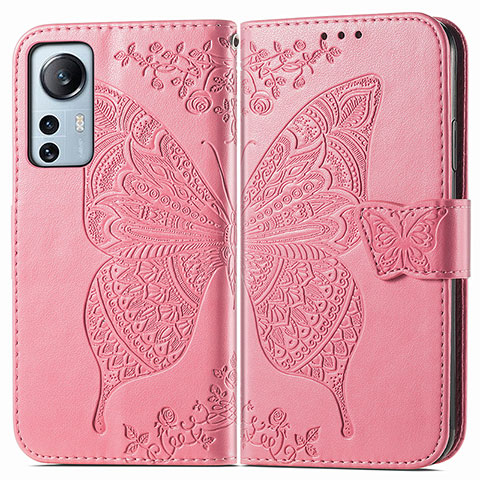 Funda de Cuero Cartera con Soporte Mariposa Carcasa para Xiaomi Mi 12S Pro 5G Rosa Roja