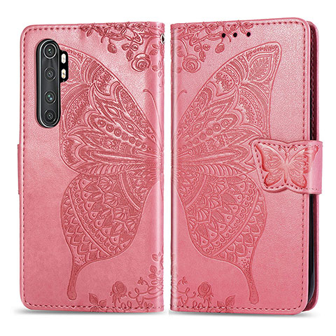 Funda de Cuero Cartera con Soporte Mariposa Carcasa para Xiaomi Mi Note 10 Lite Rosa Roja
