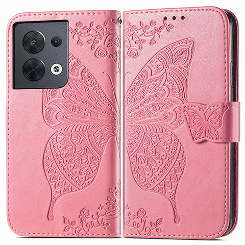 Funda de Cuero Cartera con Soporte Mariposa Carcasa para Xiaomi Redmi Note 13 Pro 5G Rosa Roja
