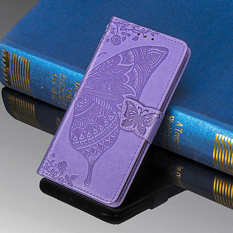 Funda de Cuero Cartera con Soporte Mariposa Carcasa S01D para Samsung Galaxy S21 Ultra 5G Purpura Claro