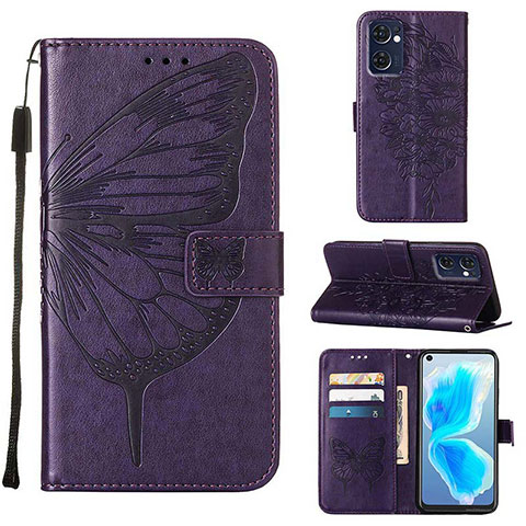 Funda de Cuero Cartera con Soporte Mariposa Carcasa Y01B para Oppo Reno7 5G Morado