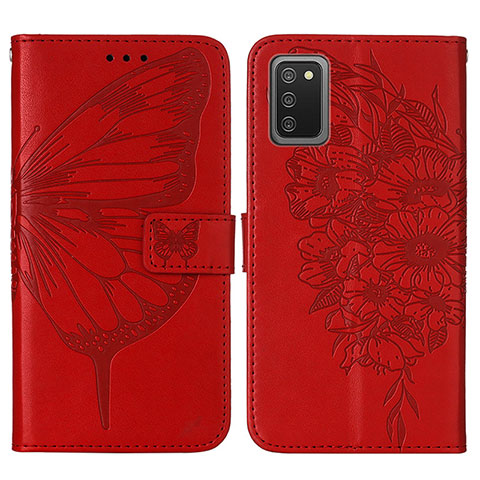 Funda de Cuero Cartera con Soporte Mariposa Carcasa Y01B para Samsung Galaxy A02s Rojo