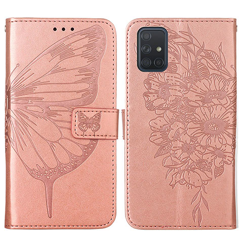 Funda de Cuero Cartera con Soporte Mariposa Carcasa Y01B para Samsung Galaxy A51 5G Oro Rosa