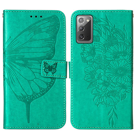 Funda de Cuero Cartera con Soporte Mariposa Carcasa Y01B para Samsung Galaxy Note 20 5G Verde