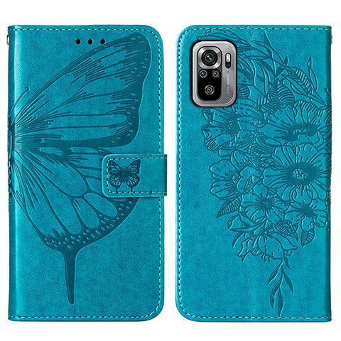 Funda de Cuero Cartera con Soporte Mariposa Carcasa Y01B para Xiaomi Redmi Note 10 4G Azul