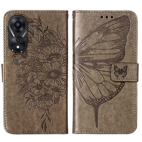 Funda de Cuero Cartera con Soporte Mariposa Carcasa YB2 para Oppo A58 5G Gris