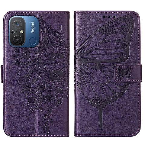 Funda de Cuero Cartera con Soporte Mariposa Carcasa YB2 para Xiaomi Poco C55 Morado