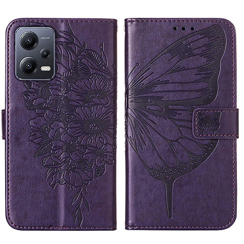 Funda de Cuero Cartera con Soporte Mariposa Carcasa YB2 para Xiaomi Redmi Note 12 5G Morado