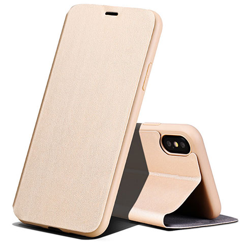 Funda de Cuero Cartera con Soporte para Apple iPhone Xs Max Oro