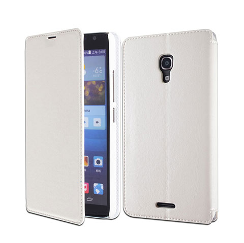 Funda de Cuero Cartera con Soporte para Huawei Ascend Mate 2 Blanco