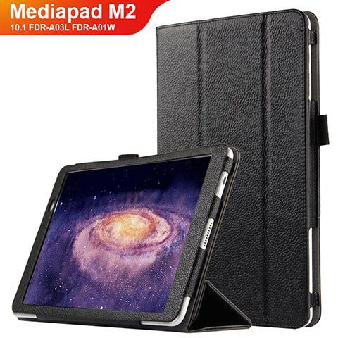 Funda de Cuero Cartera con Soporte para Huawei MediaPad M2 10.1 FDR-A03L FDR-A01W Negro