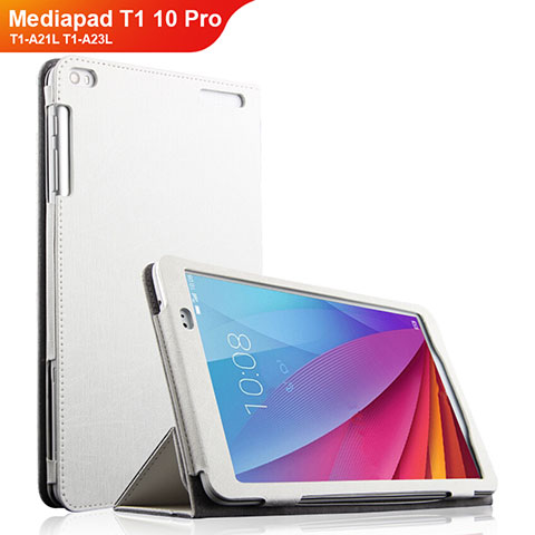 Funda de Cuero Cartera con Soporte para Huawei Mediapad T1 10 Pro T1-A21L T1-A23L Blanco