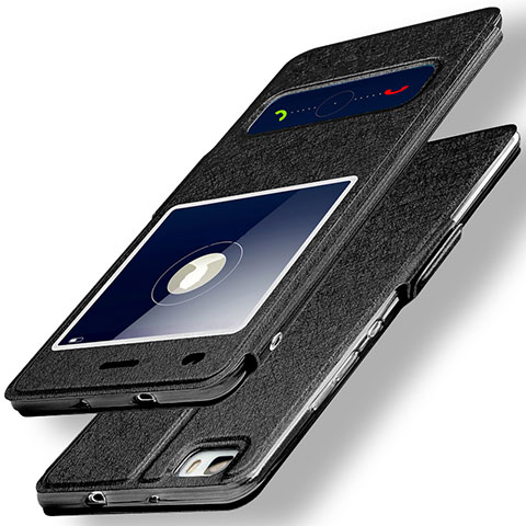 Funda de Cuero Cartera con Soporte para Huawei P8 Lite Negro