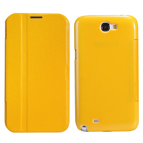 Funda de Cuero Cartera con Soporte para Samsung Galaxy Note 2 N7100 N7105 Amarillo