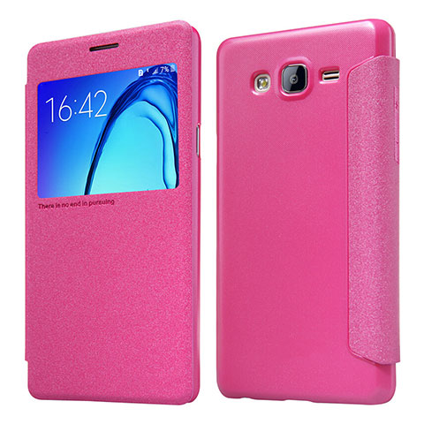 Funda de Cuero Cartera con Soporte para Samsung Galaxy On5 Pro Rosa Roja