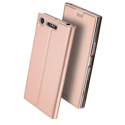 Funda de Cuero Cartera con Soporte para Sony Xperia XZ1 Compact Oro Rosa