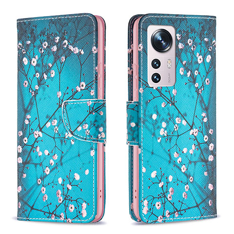 Funda de Cuero Cartera con Soporte Patron de Moda Carcasa B03F para Xiaomi Mi 12 Pro 5G Cian