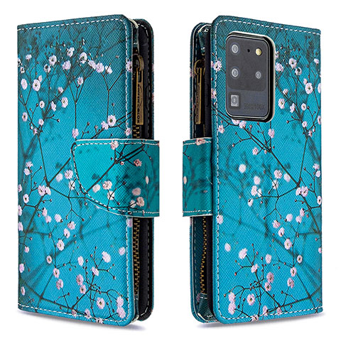 Funda de Cuero Cartera con Soporte Patron de Moda Carcasa B04F para Samsung Galaxy S20 Ultra Cian