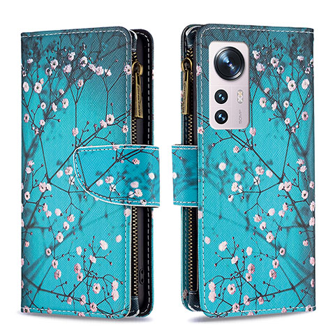 Funda de Cuero Cartera con Soporte Patron de Moda Carcasa B04F para Xiaomi Mi 12 Pro 5G Cian