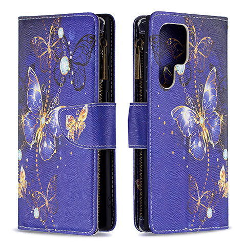 Funda de Cuero Cartera con Soporte Patron de Moda Carcasa B05F para Samsung Galaxy S22 Ultra 5G Azul Real