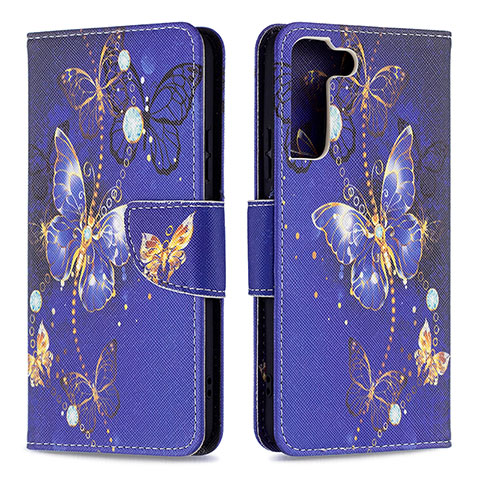 Funda de Cuero Cartera con Soporte Patron de Moda Carcasa B09F para Samsung Galaxy S21 5G Azul Real