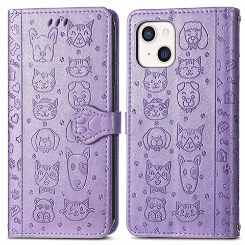 Funda de Cuero Cartera con Soporte Patron de Moda Carcasa H11 para Apple iPhone 13 Mini Morado