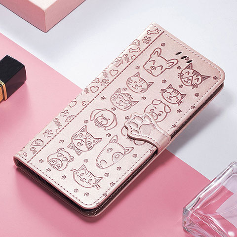 Funda de Cuero Cartera con Soporte Patron de Moda Carcasa H11 para Apple iPhone 14 Pro Oro Rosa