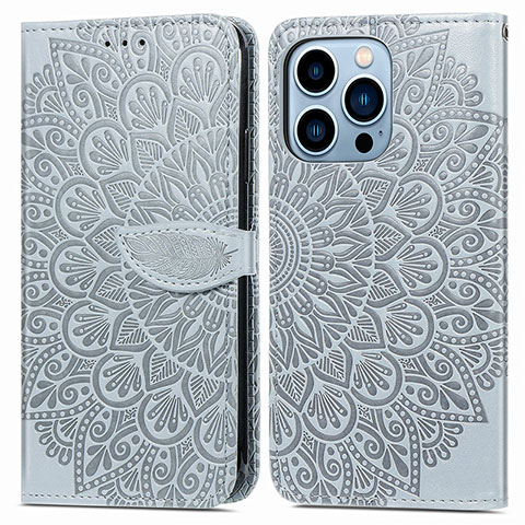 Funda de Cuero Cartera con Soporte Patron de Moda Carcasa H13 para Apple iPhone 13 Pro Max Gris