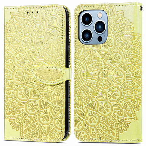 Funda de Cuero Cartera con Soporte Patron de Moda Carcasa H13 para Apple iPhone 14 Pro Amarillo