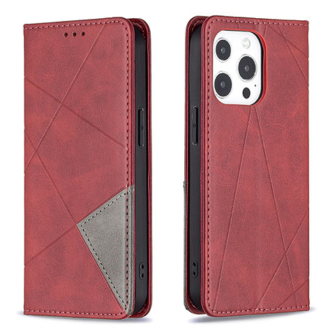 Funda de Cuero Cartera con Soporte Patron de Moda Carcasa L04 para Apple iPhone 14 Pro Rojo