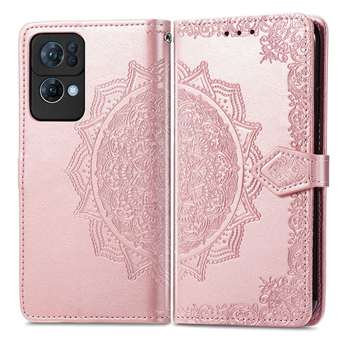 Funda de Cuero Cartera con Soporte Patron de Moda Carcasa para Oppo Reno7 Pro 5G Oro Rosa