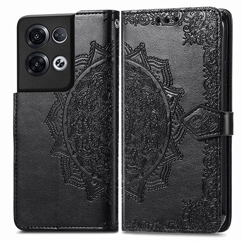 Funda de Cuero Cartera con Soporte Patron de Moda Carcasa para Oppo Reno8 Pro 5G Negro