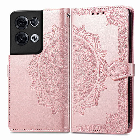 Funda de Cuero Cartera con Soporte Patron de Moda Carcasa para Oppo Reno8 Pro+ Plus 5G Oro Rosa