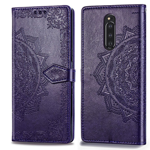 Funda de Cuero Cartera con Soporte Patron de Moda Carcasa para Sony Xperia 1 Morado